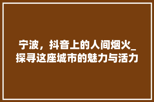 宁波，抖音上的人间烟火_探寻这座城市的魅力与活力