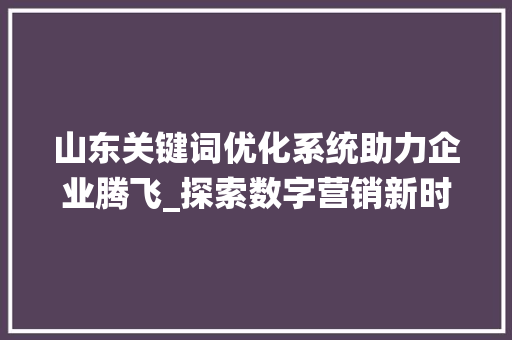 山东关键词优化系统助力企业腾飞_探索数字营销新时代 百度SEO