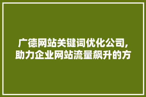 广德网站关键词优化公司,助力企业网站流量飙升的方法 网站建设公司
