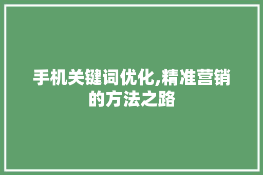 手机关键词优化,精准营销的方法之路 搜狗SEO