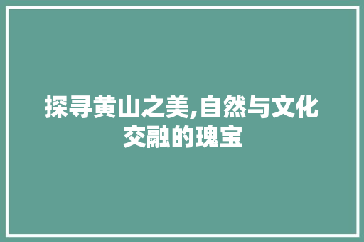 探寻黄山之美,自然与文化交融的瑰宝 神马SEO