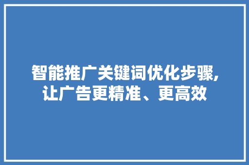 智能推广关键词优化步骤,让广告更精准、更高效 神马SEO