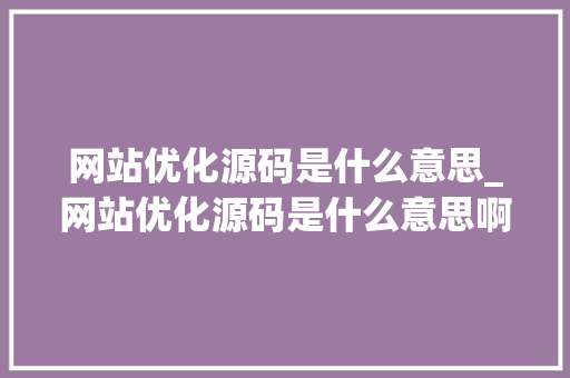 网站优化源码是什么意思_网站优化源码是什么意思啊。