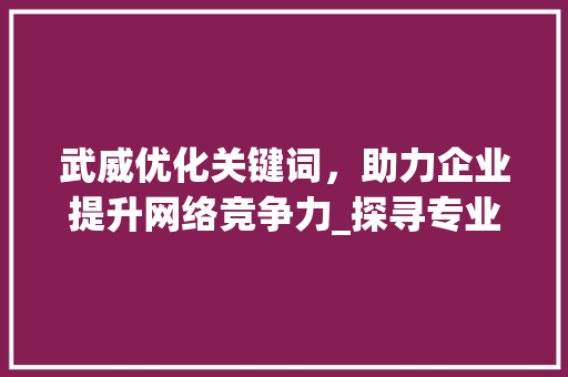 武威优化关键词，助力企业提升网络竞争力_探寻专业服务之选