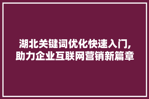 湖北关键词优化快速入门,助力企业互联网营销新篇章 必应SEO
