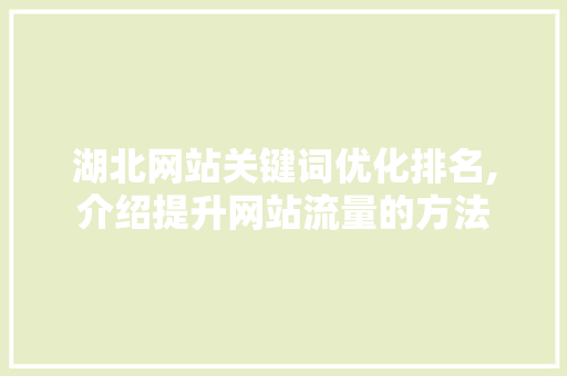 湖北网站关键词优化排名,介绍提升网站流量的方法 神马SEO