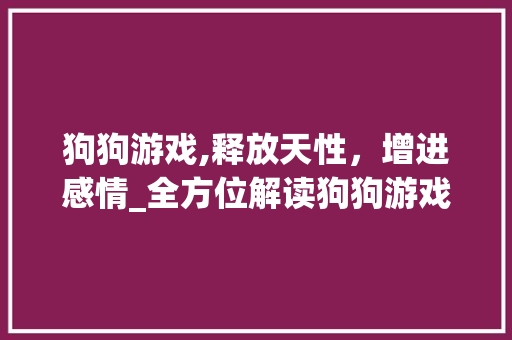狗狗游戏,释放天性，增进感情_全方位解读狗狗游戏攻略 神马SEO
