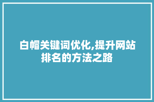 白帽关键词优化,提升网站排名的方法之路 神马SEO