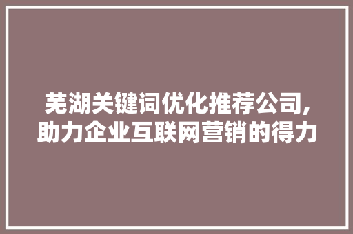 芜湖关键词优化推荐公司,助力企业互联网营销的得力助手 百度SEO