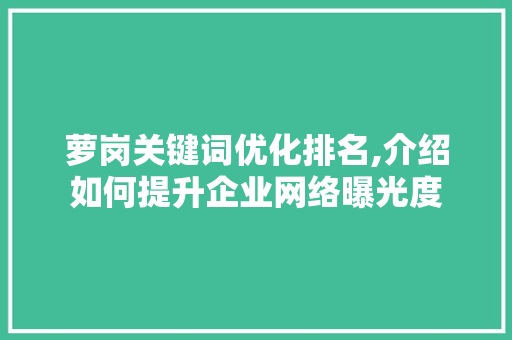 萝岗关键词优化排名,介绍如何提升企业网络曝光度 网站建设公司