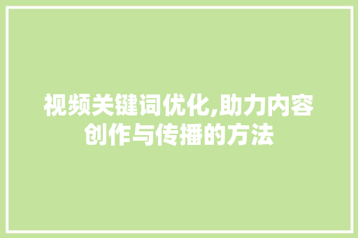 视频关键词优化,助力内容创作与传播的方法 百度SEO
