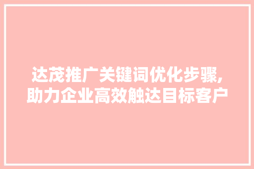 达茂推广关键词优化步骤,助力企业高效触达目标客户 百度SEO