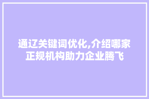 通辽关键词优化,介绍哪家正规机构助力企业腾飞 网站建设公司