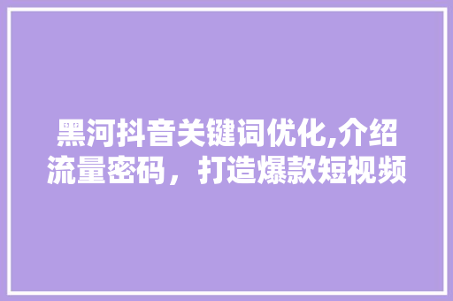 黑河抖音关键词优化,介绍流量密码，打造爆款短视频 网站建设公司