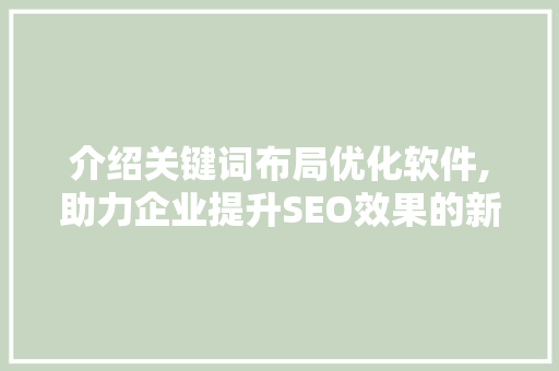 介绍关键词布局优化软件,助力企业提升SEO效果的新利器 网站建设公司