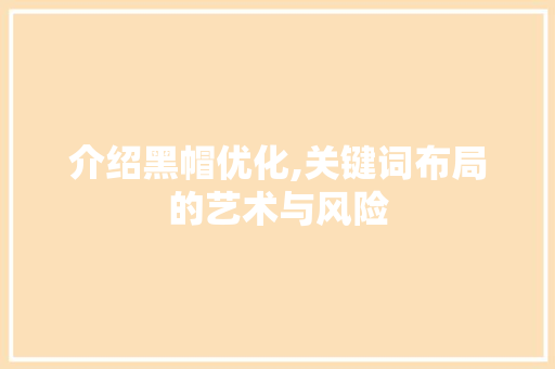 介绍黑帽优化,关键词布局的艺术与风险 网站建设公司