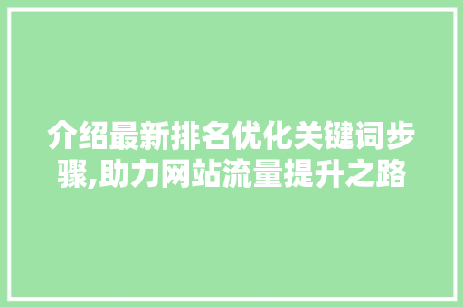 介绍最新排名优化关键词步骤,助力网站流量提升之路 搜狗SEO