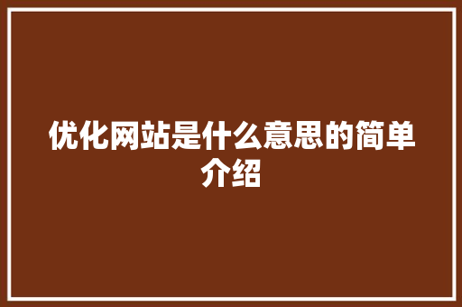 优化网站是什么意思的简单介绍 优化网站是什么意思的简单介绍 网站建设公司