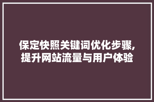 保定快照关键词优化步骤,提升网站流量与用户体验 搜狗SEO