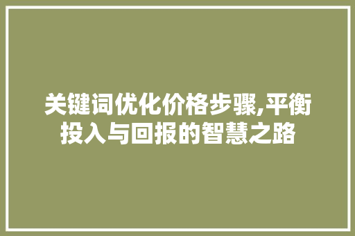 关键词优化价格步骤,平衡投入与回报的智慧之路 搜狗SEO 关键词优化价格步骤,平衡投入与回报的智慧之路 搜狗SEO