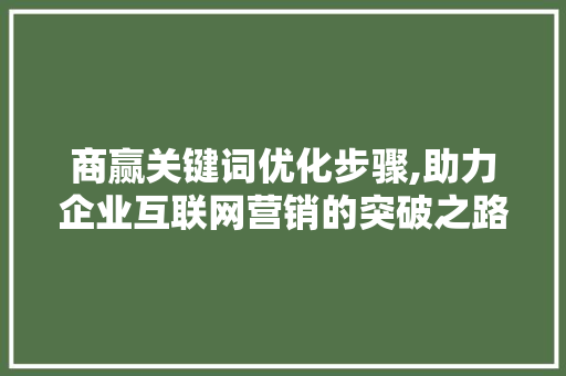 商赢关键词优化步骤,助力企业互联网营销的突破之路 必应SEO