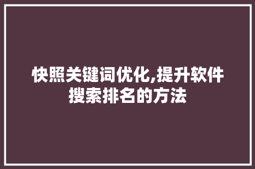 快照关键词优化,提升软件搜索排名的方法 搜狗SEO