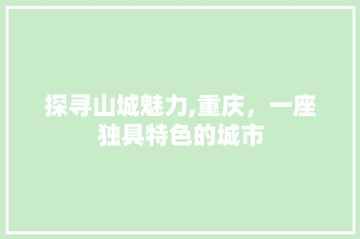 探寻山城魅力,重庆，一座独具特色的城市 神马SEO