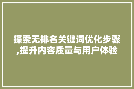 探索无排名关键词优化步骤,提升内容质量与用户体验