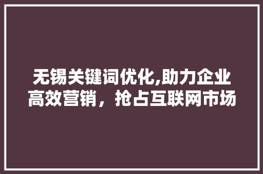 无锡关键词优化,助力企业高效营销，抢占互联网市场先机