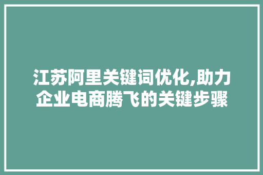 江苏阿里关键词优化,助力企业电商腾飞的关键步骤 百度SEO