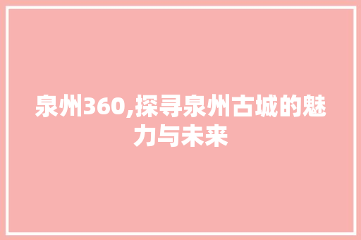 泉州360,探寻泉州古城的魅力与未来 网站建设公司
