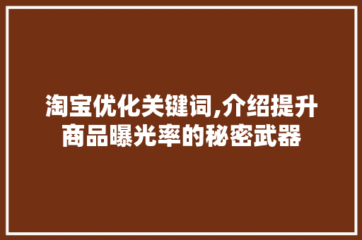 淘宝优化关键词,介绍提升商品曝光率的秘密武器