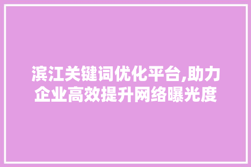 滨江关键词优化平台,助力企业高效提升网络曝光度 百度SEO