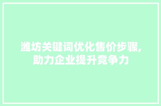 潍坊关键词优化售价步骤,助力企业提升竞争力 必应SEO