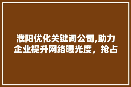 濮阳优化关键词公司,助力企业提升网络曝光度，抢占市场先机 神马SEO