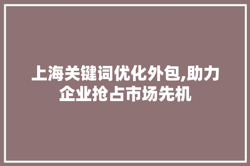 上海关键词优化外包,助力企业抢占市场先机 SEO关键词