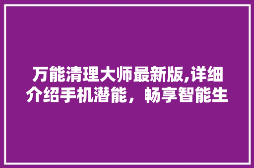 万能清理大师最新版,详细介绍手机潜能，畅享智能生活新篇章 必应SEO