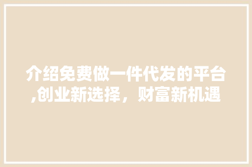 介绍免费做一件代发的平台,创业新选择，财富新机遇 网站建设公司