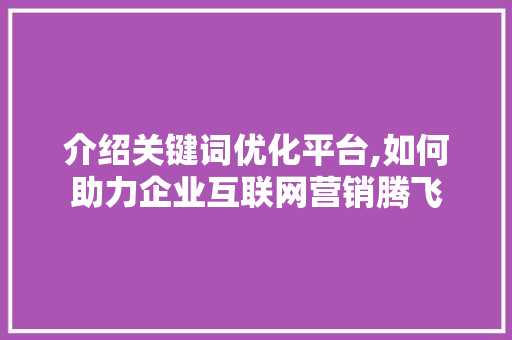介绍关键词优化平台,如何助力企业互联网营销腾飞 网站建设公司