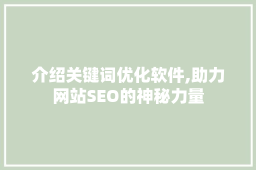 介绍关键词优化软件,助力网站SEO的神秘力量