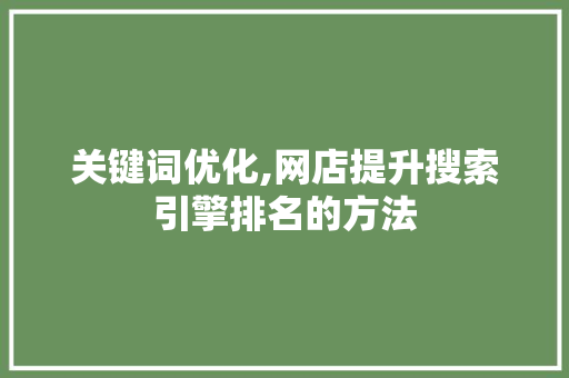 关键词优化,网店提升搜索引擎排名的方法 网站建设公司