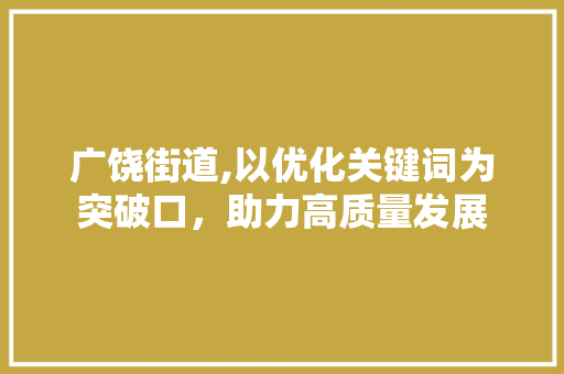 广饶街道,以优化关键词为突破口，助力高质量发展