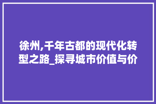 徐州,千年古都的现代化转型之路_探寻城市价值与价位 网站建设公司