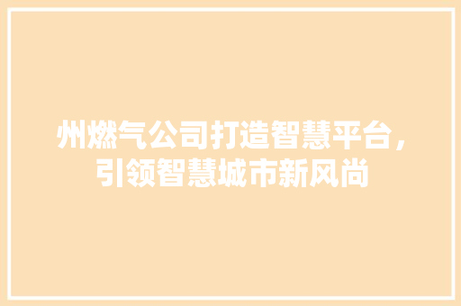 州燃气公司打造智慧平台，引领智慧城市新风尚