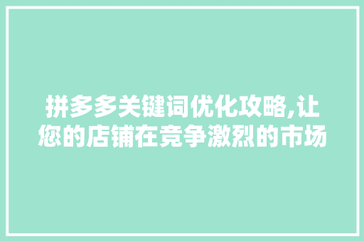 拼多多关键词优化攻略,让您的店铺在竞争激烈的市场中脱颖而出 百度SEO