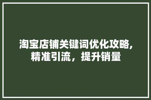淘宝店铺关键词优化攻略,精准引流，提升销量 搜狗SEO
