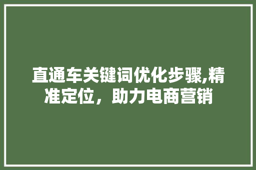 直通车关键词优化步骤,精准定位，助力电商营销