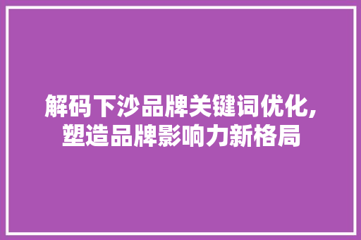解码下沙品牌关键词优化,塑造品牌影响力新格局