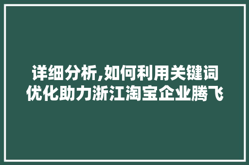 详细分析,如何利用关键词优化助力浙江淘宝企业腾飞 SEO关键词