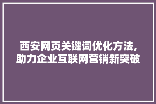 西安网页关键词优化方法,助力企业互联网营销新突破 网站建设公司